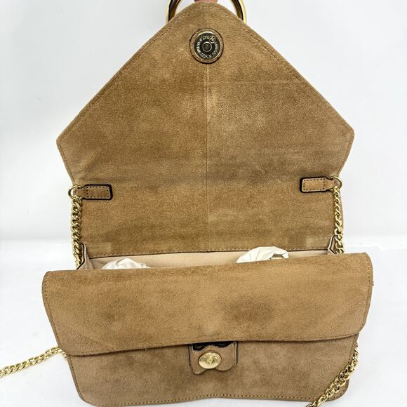 Banana Republic Suede Chain Crossbody Clutch Foldover Taupe Leather Bag - Picture 13 of 13